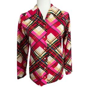 Vintage 70’s Size 10 Retro Plaid Dagger Collar Button Down Blouse Top Small